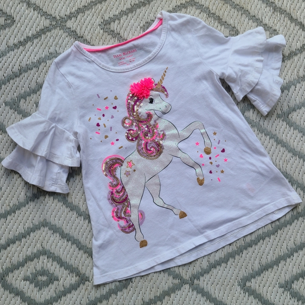 Unicorn tee with ruffled sleeves for little girl, size XS (4)